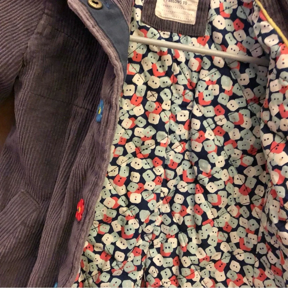 Mini Boden Corduroy‎ Flower Button Jacket Purple 3-4Y